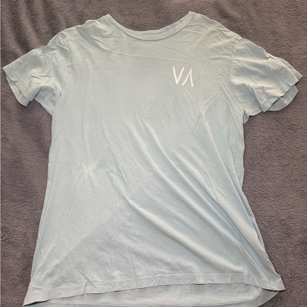 RVCA Pale Blue Crewneck Tee with Orange Print